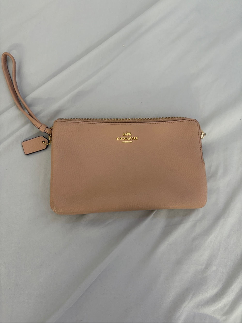 Coach Pebbled Leather Wristlet in Blush